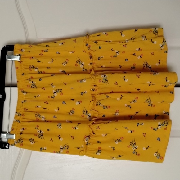 ShoSho Women's size Large mini tiered A-Frame skirt yellow floral drawstring - Picture 4 of 8